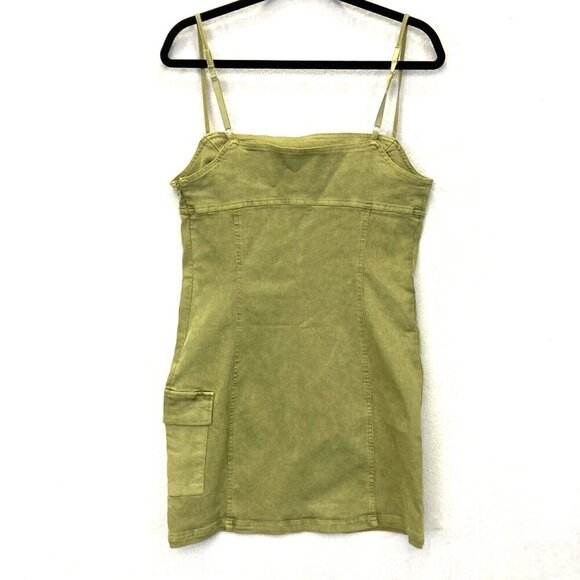 Urban Outfitters Bodycon Cargo Mini Dress Medium Stretch Pocket Army Green NWT - Picture 2 of 12